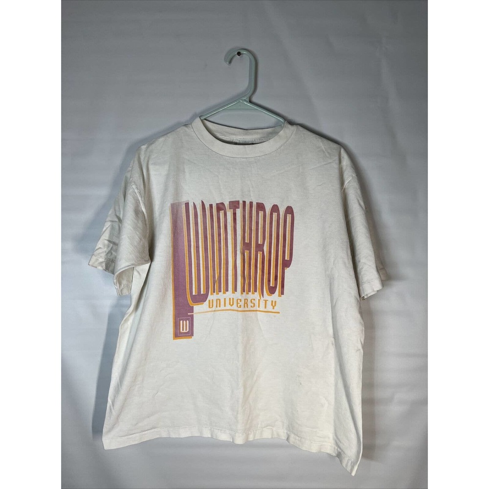 Vintage Single Stitch Made in USA Off White Graphic shirt Winthrop College SZ L